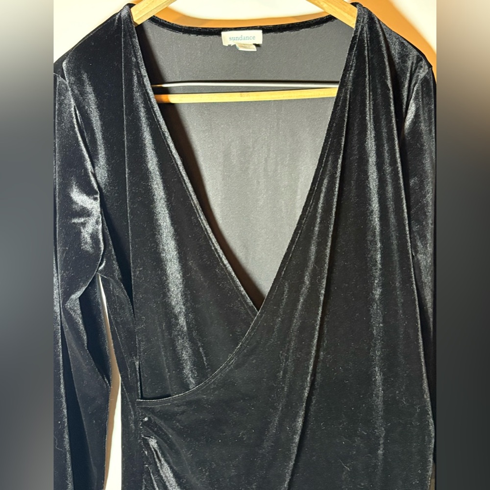 Sundance Black Velvet Long-Sleeve Wrap Top Large - Picture 4 of 9